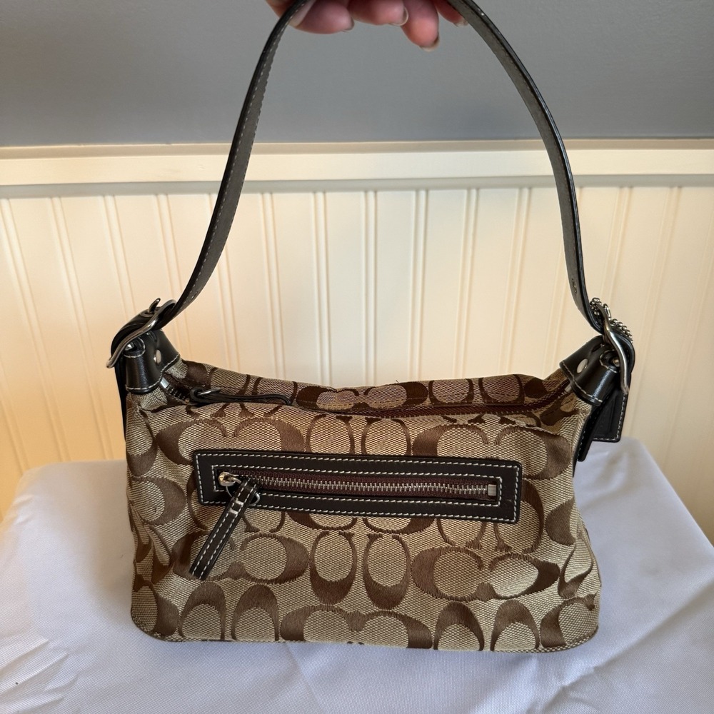 Coach Tan and Brown Signature Canvas Shoulder Bag